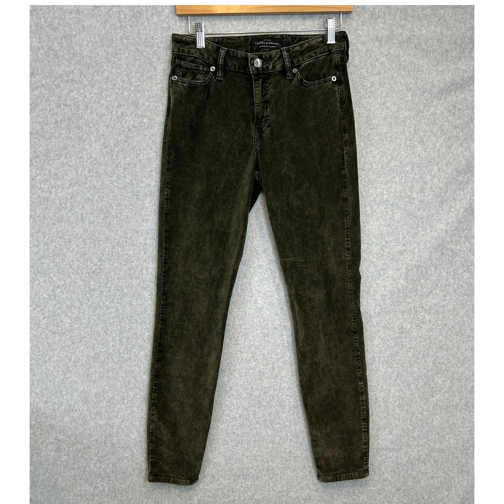 Lucky Brand Ava Super Skinny Olive Green Velvet Pants Earthy Womens Size 2 26